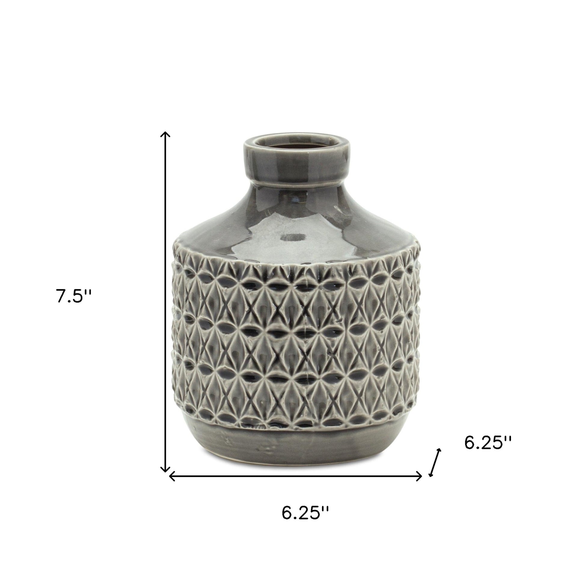 8 inch geometric bud terracotta vase in gray, stylish modern home decor accent piece
