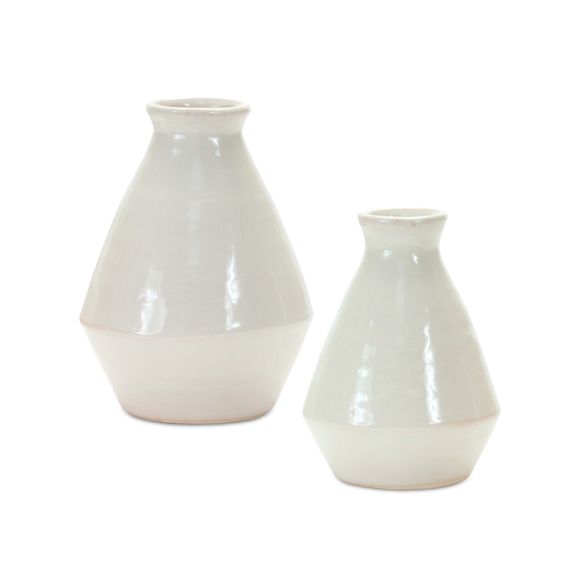 White bud vases terracotta set detail shot highlighting quality craftsmanship and smooth finish
