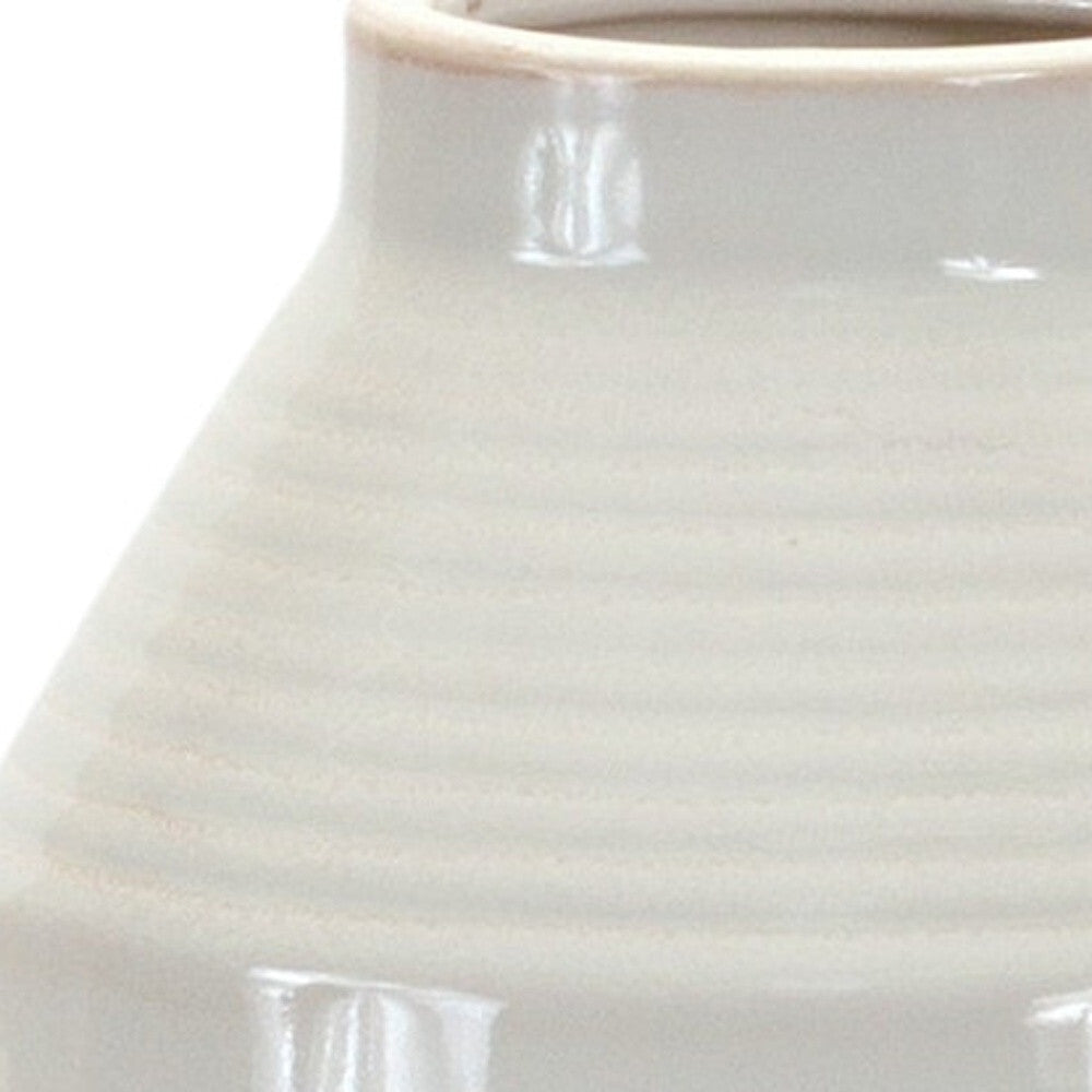 15 inch white cylinder terracotta vase with ribbed design, sophisticated table decor accent
