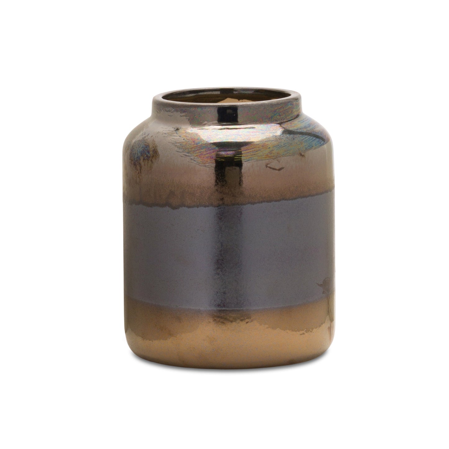 9 inch black and blue striped cylinder clay vase, contemporary geometric table decor with modern design
