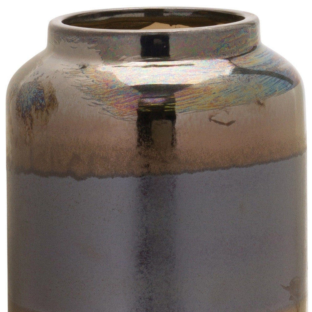 Geometric striped clay vase top view showing opening perfect for fresh or dried flower arrangements
