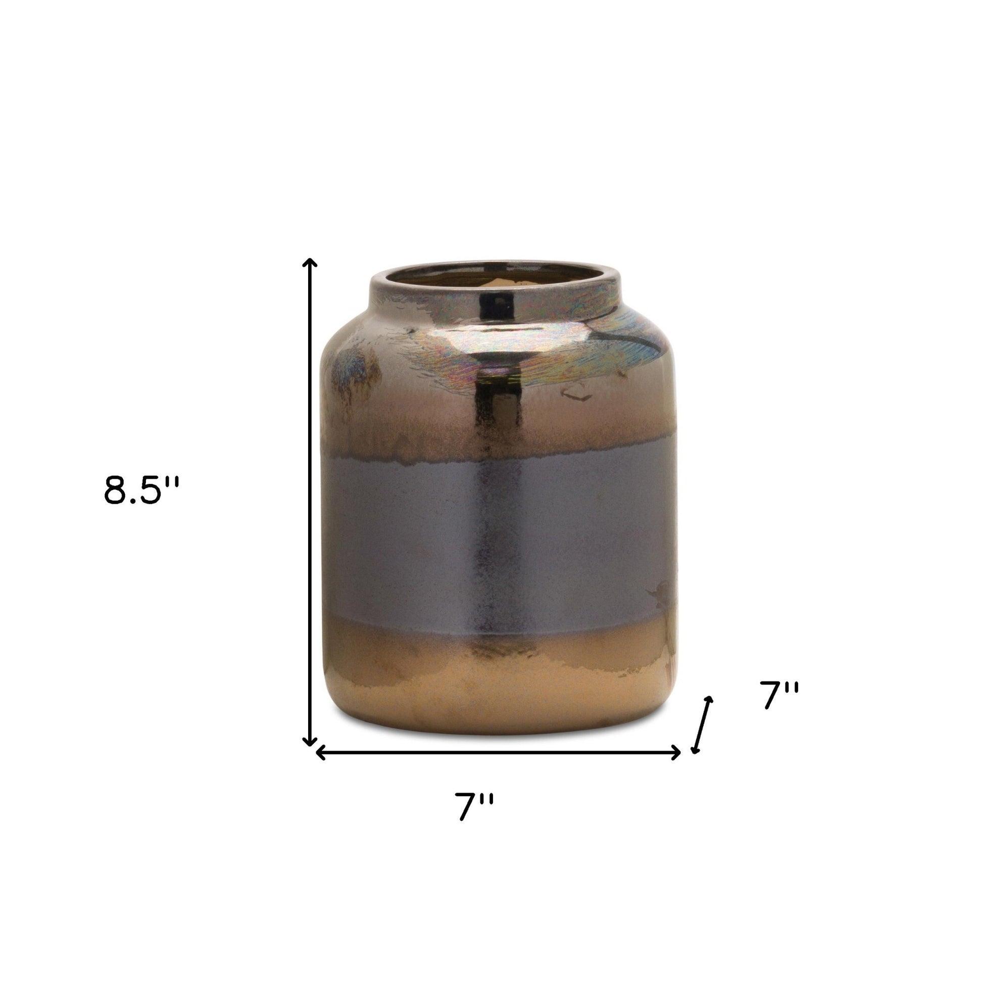 9 inch black blue striped cylinder vase full product view, contemporary geometric clay decor for modern home
