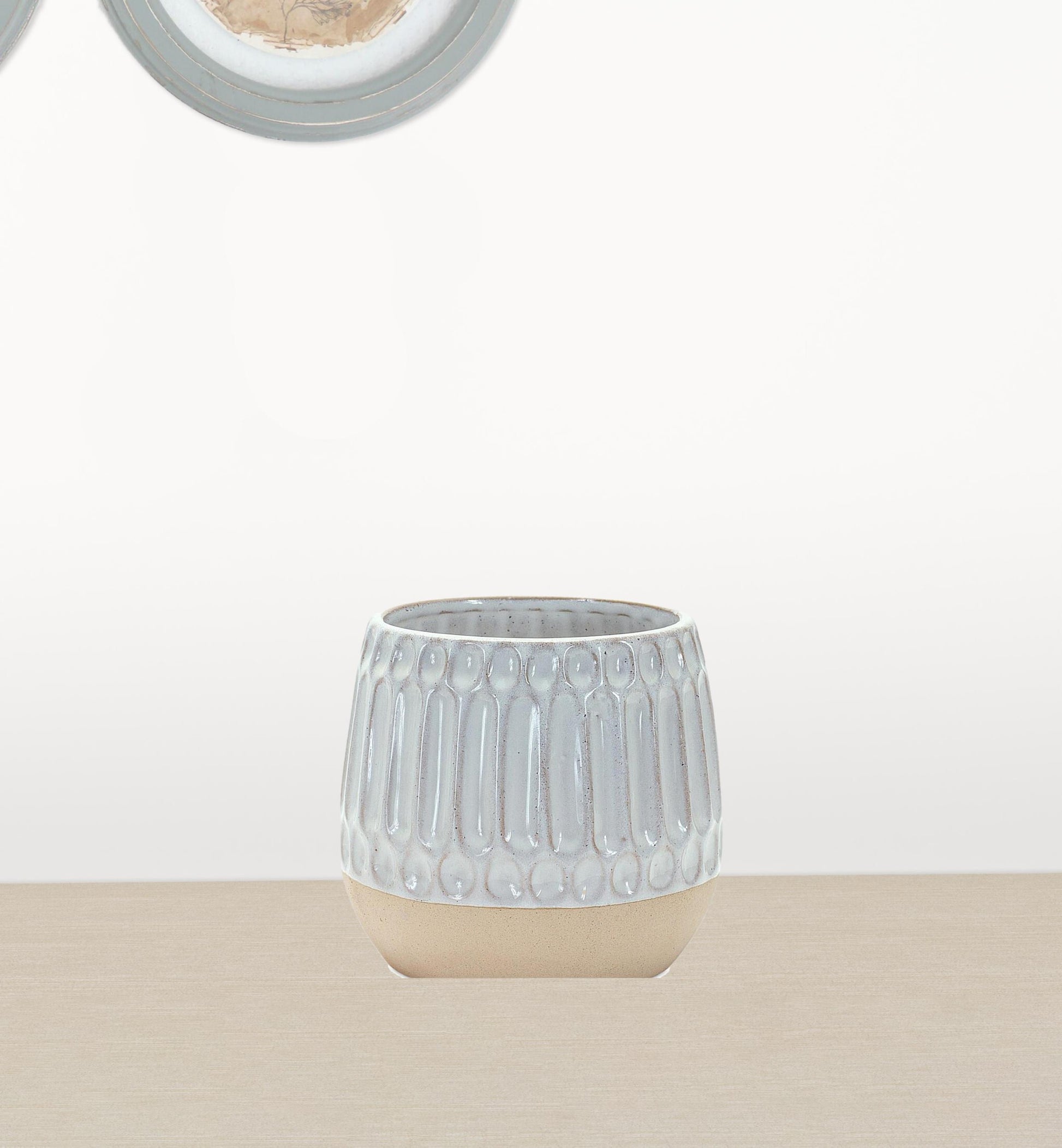 Modern Minimalist Round Vases - Side Angle View Displaying Elegant Neutral Color Combination
