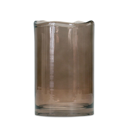 8-inch brown cylinder glass table vase with warm earthy tone, contemporary minimalist decor for modern and rustic home interiors
