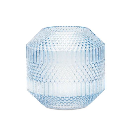 7-inch pale blue geometric cylinder glass vase, coastal modern table decor with ocean-inspired color
