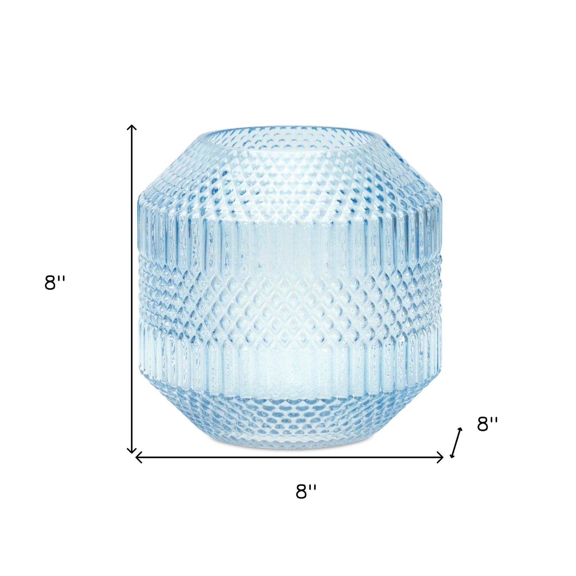 8 inch geometric pale blue glass cylinder vase, serene coastal table decoration for modern homes

