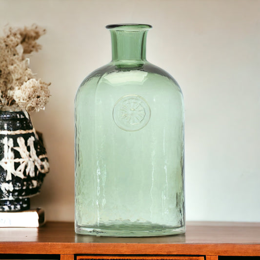 9 inch green glass bud vase with rich emerald color, natural botanical table decor piece
