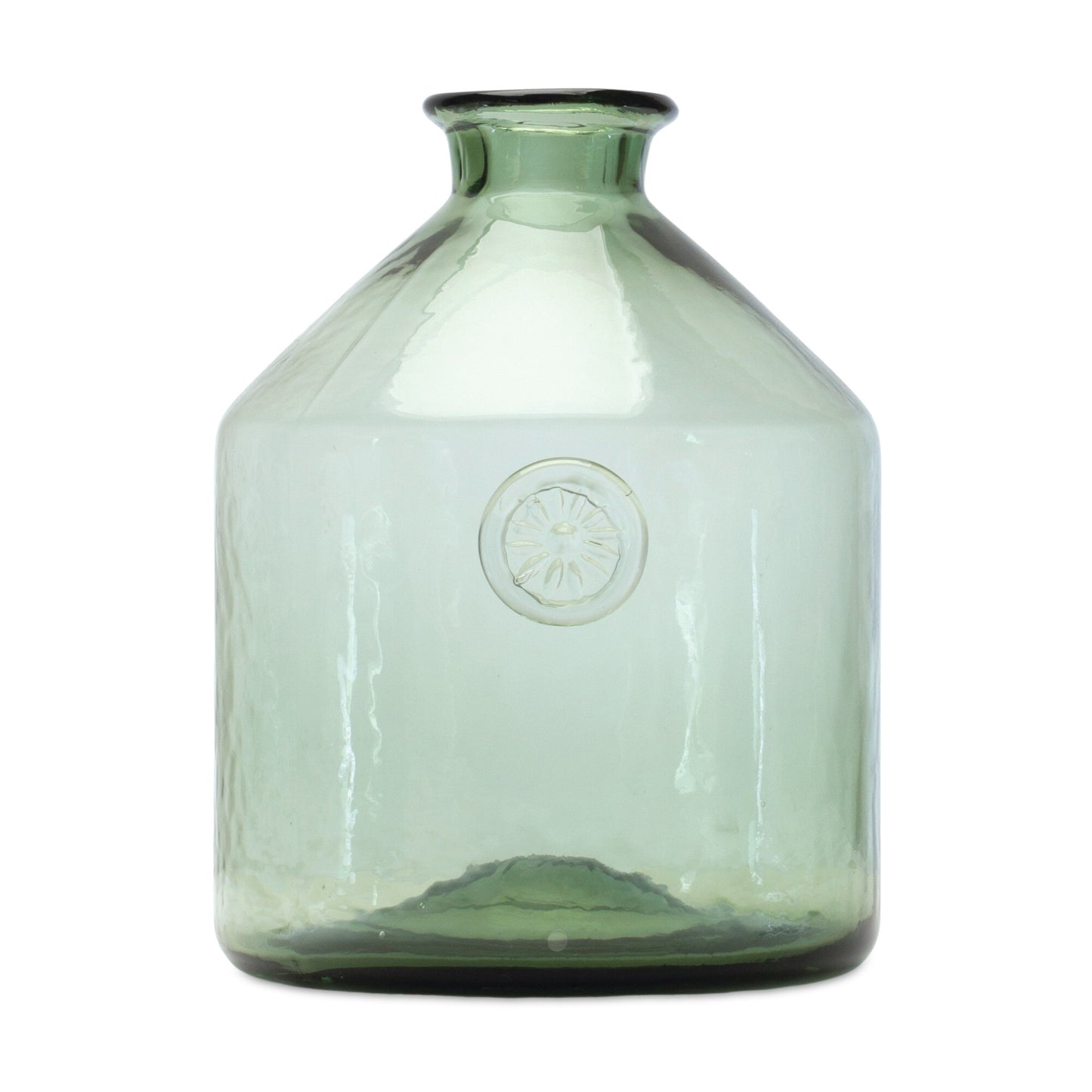 Sage green glass vase showing cylinder shape and soothing hue, 9 inch modern botanical decoration
