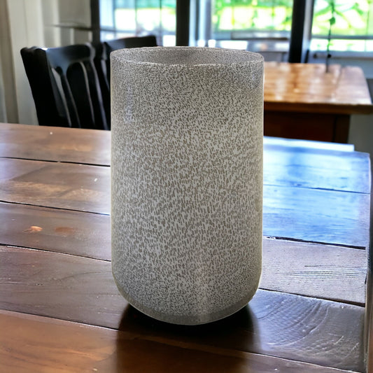 15 inch lavender handblown glass vase with unique speckle pattern, artistic purple table decor piece
