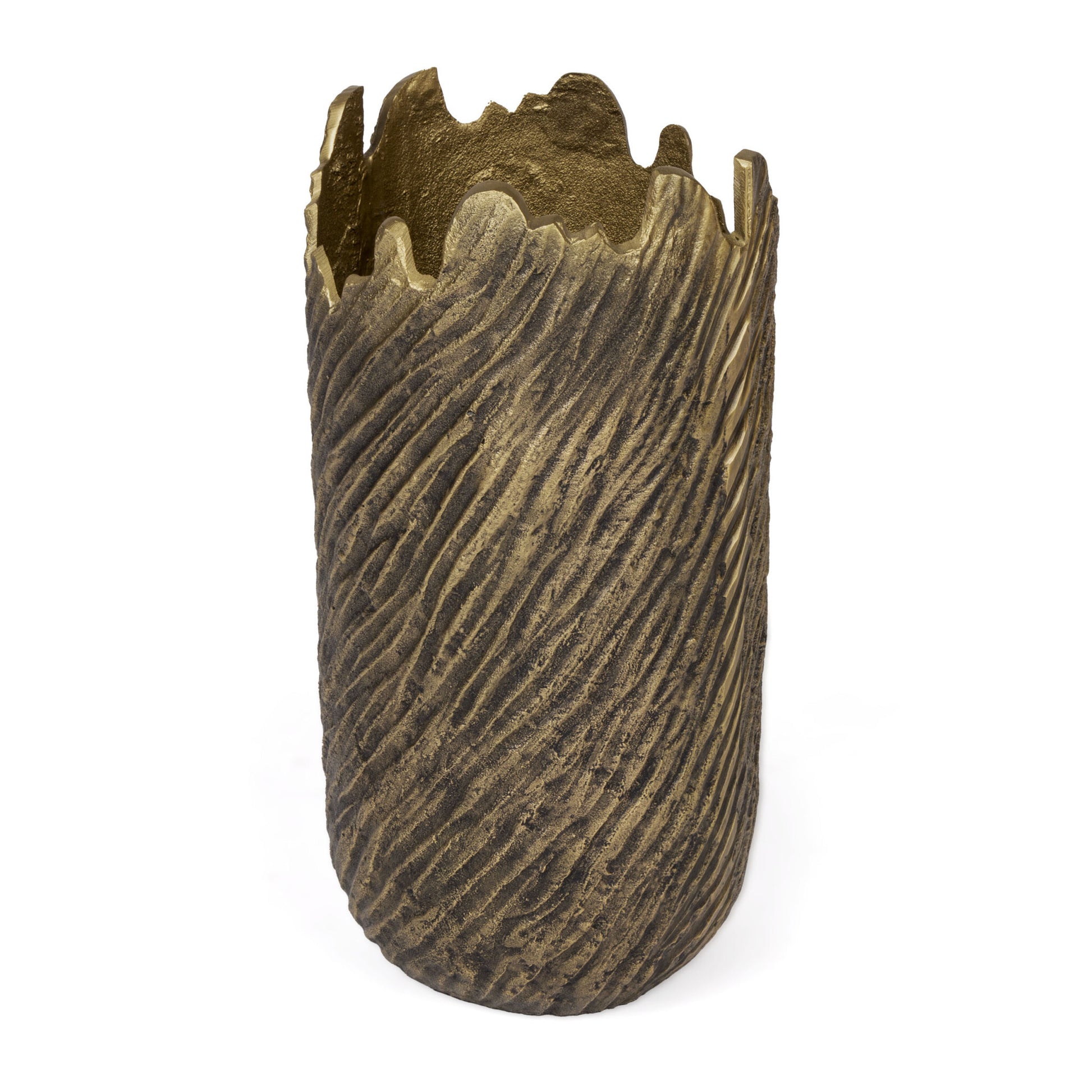 17 inch gold abstract aluminum vase with sculptural form, elegant modern home accent
