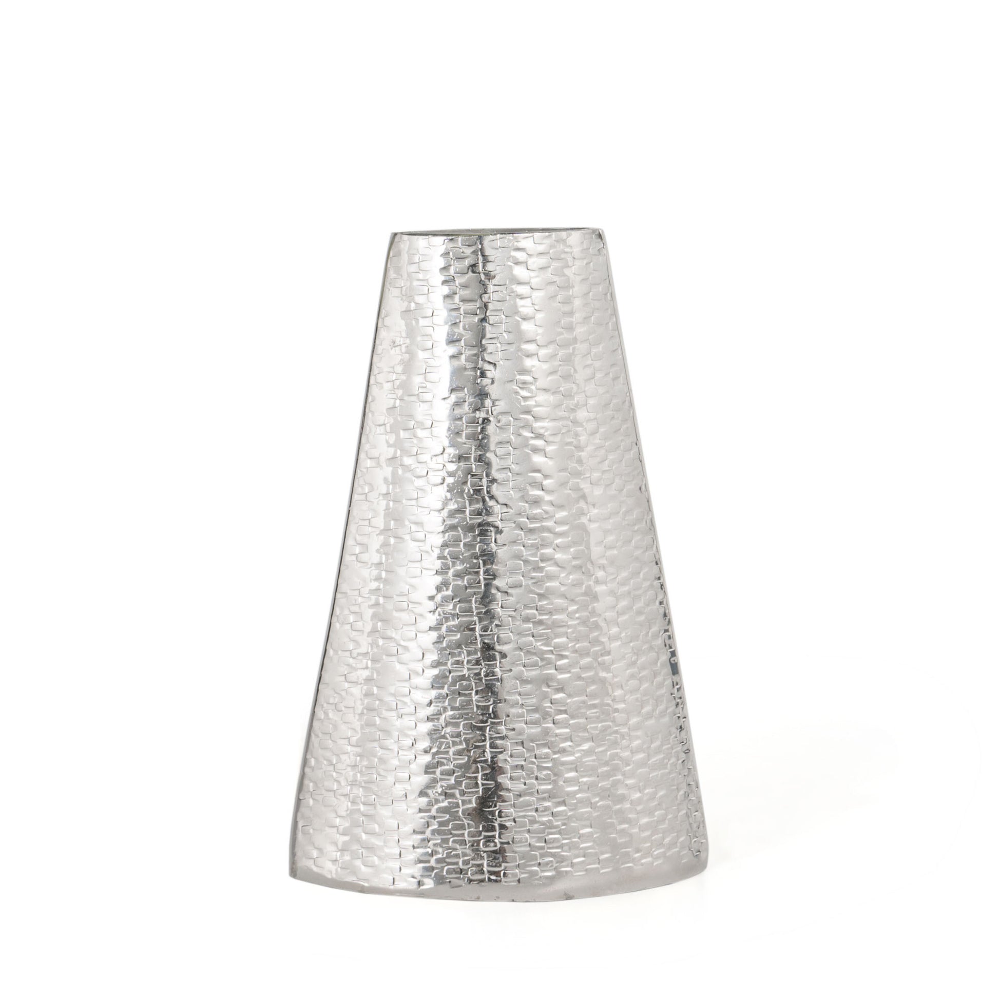 10 inch silver cone vase with hammered finish, elegant modern table accent
