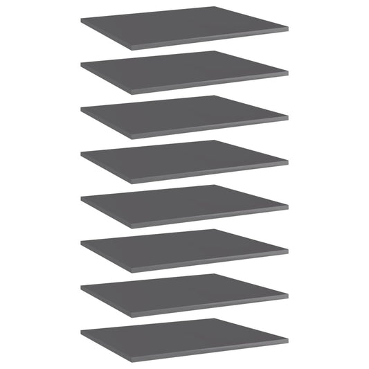Set of 8 high gloss gray floating shelves stacked showing engineered wood construction and sleek finish
