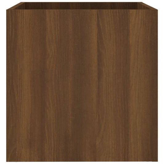 Brown oak engineered wood planter box with decorative inlays - modern square indoor planter 15.7 inches
