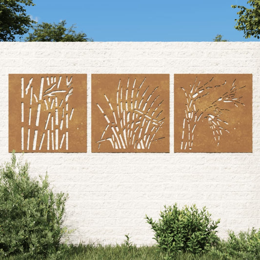Rusty corten steel garden wall decoration medium size with natural weathering patina for outdoor patio decor