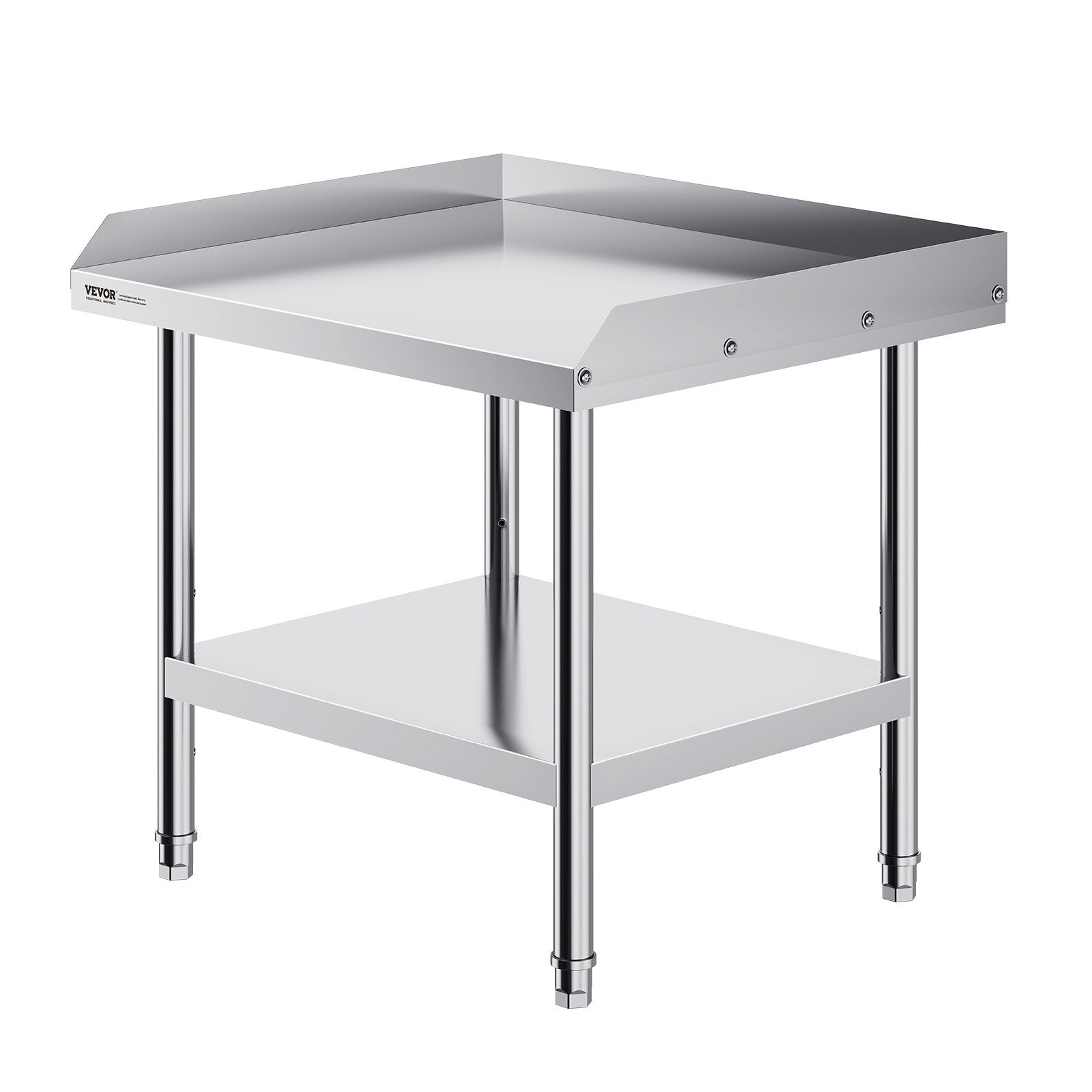 VEVOR 24x28 inch stainless steel commercial work table with 3-sided backsplash and adjustable height for restaurant food prep
