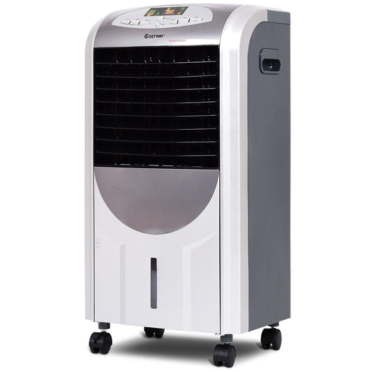 Portable gray 3-in-1 air cooler with heater and humidifier - front view