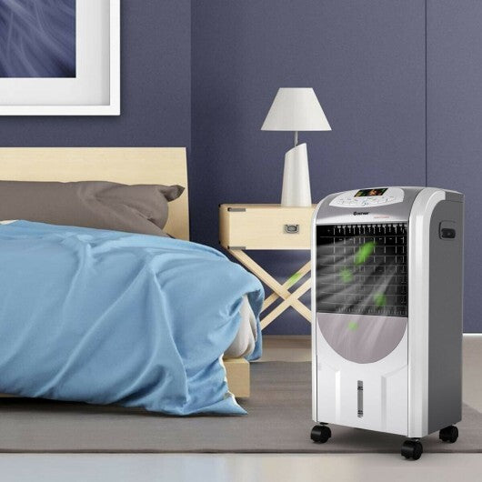 Side view of portable climate control device showing compact design
