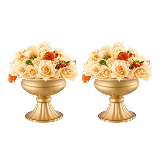 10 piece set gold metal wedding flower vases 6.3 inch tall centerpiece stands with French gold finish
