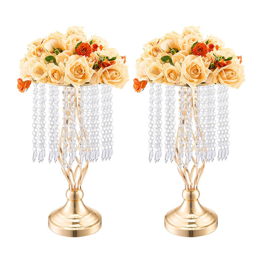 20 piece set of 16.9 inch tall gold wedding flower vases with French gold electroplating and crystal design
