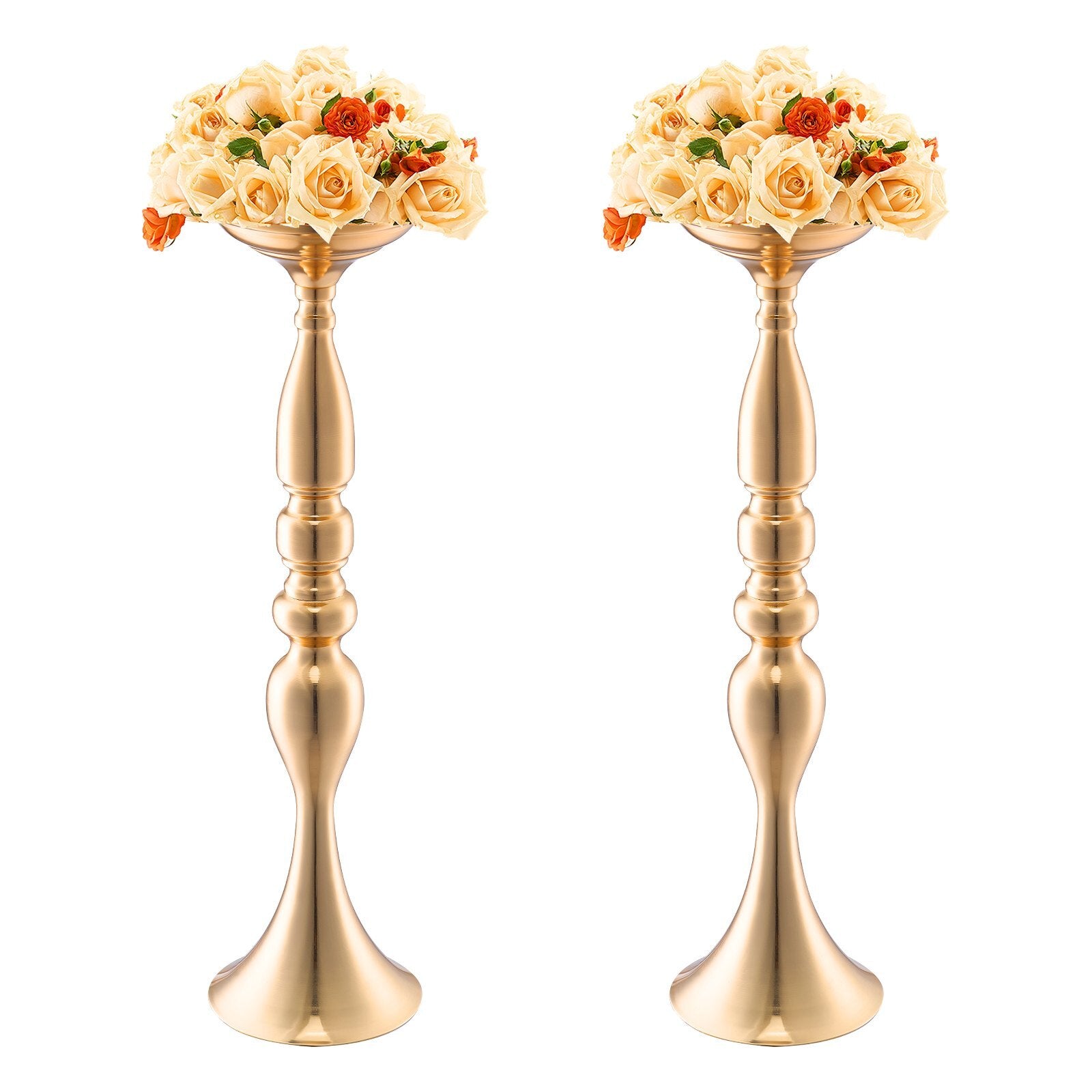 24 piece set of 19.7 inch tall gold wedding flower vases with French gold electroplating and trumpet shape design
