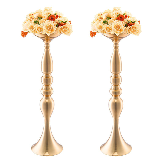 24 piece set of 19.7 inch tall gold wedding flower vases with French gold electroplating and trumpet shape design
