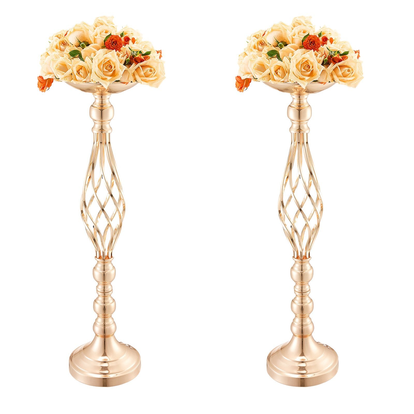 20 piece set of tall gold wedding flower vases with French gold electroplating and elegant trumpet shape design
