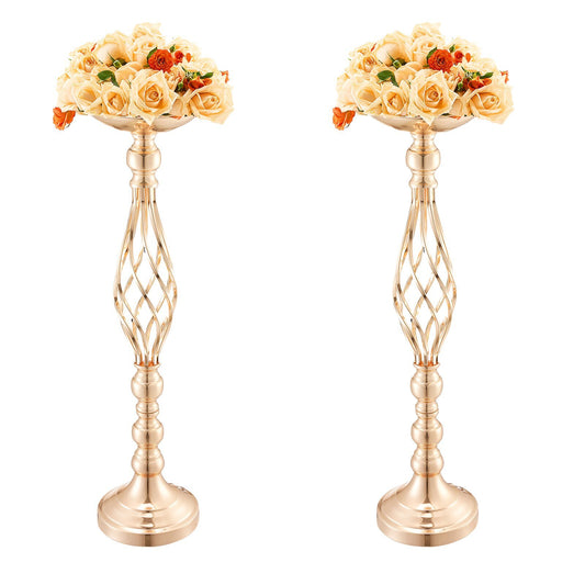 20 piece set of tall gold wedding flower vases with French gold electroplating and elegant trumpet shape design
