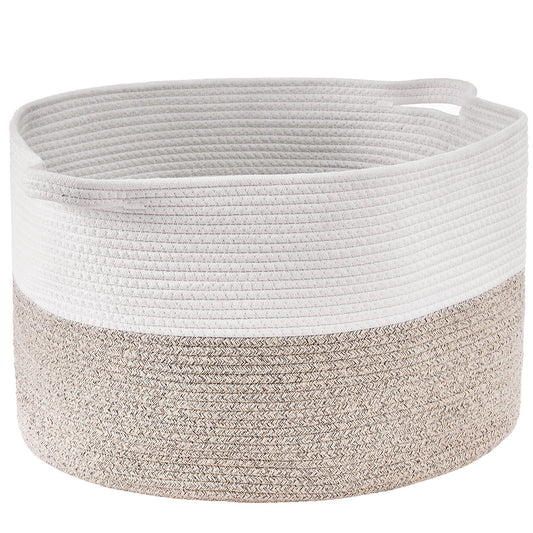 87L cotton rope blanket basket large woven storage basket with handles white linen collapsible organizer
