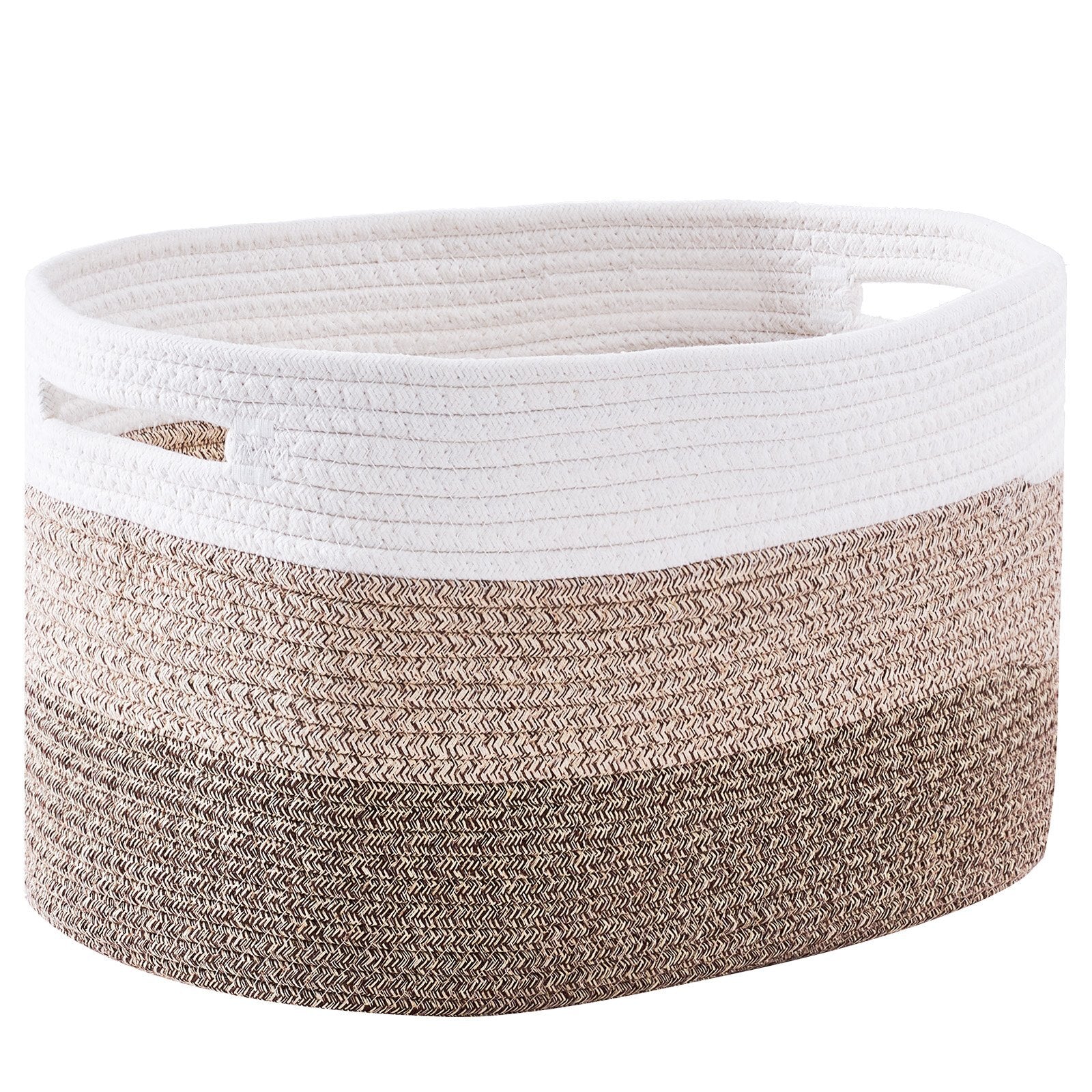 VEVOR 3-pack cotton rope storage baskets 22L in white light linen dark linen, 15x10x9 inch woven bins with handles for home organization
