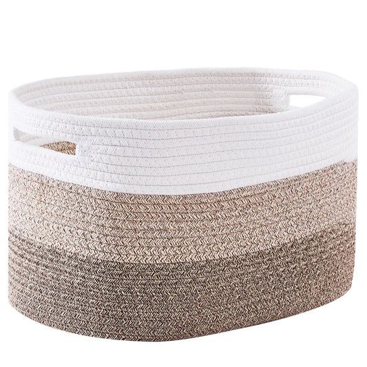 VEVOR 3-pack cotton rope storage baskets 22L in white light linen dark linen, 15x10x9 inch woven bins with handles for home organization

