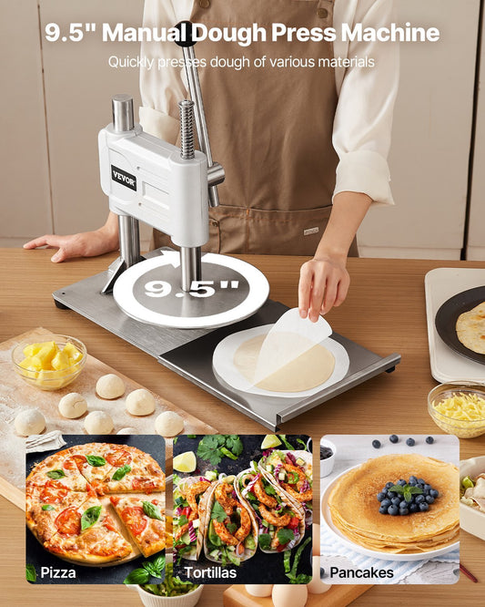 VEVOR 10 inch cast iron tortilla press with ergonomic handle and 100 parchment papers for making tacos and rotis
