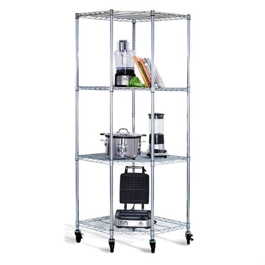 Heavy duty 4-tier corner storage rack 77 inch shelving unit with wheels casters adjustable shelves metal frame garage warehouse kitchen organization space-saving corner design
